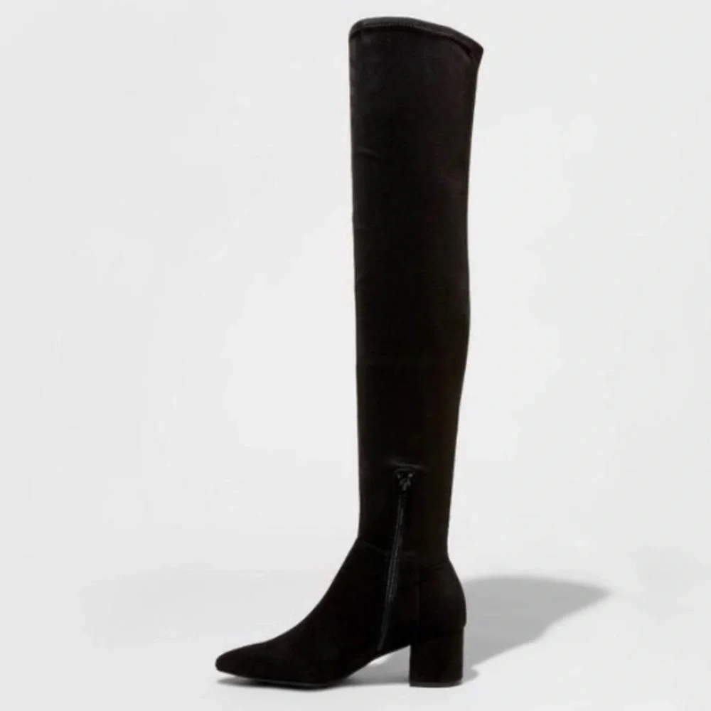 Black Faux Leather Heeled Over the Knee Boots, NWT